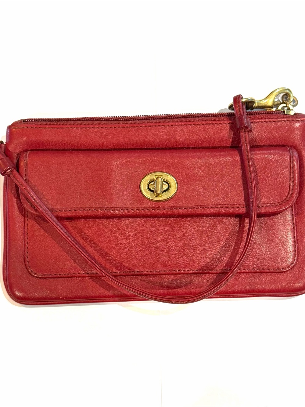 Vintage Coach Legacy Classic Red Turn-Lock Leather Wristlet Wallet
